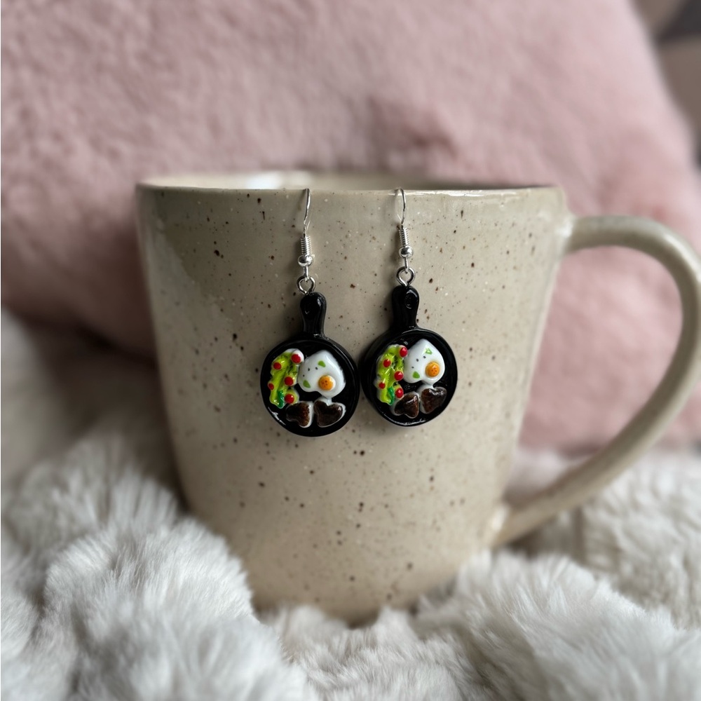 Valentines Day Heart Steak and Eggs Earrings, Brunch Earring, Cute Gifts for Her